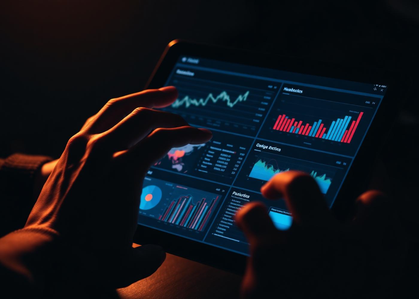 Hands reviewing an analytics dashboard on a tablet
